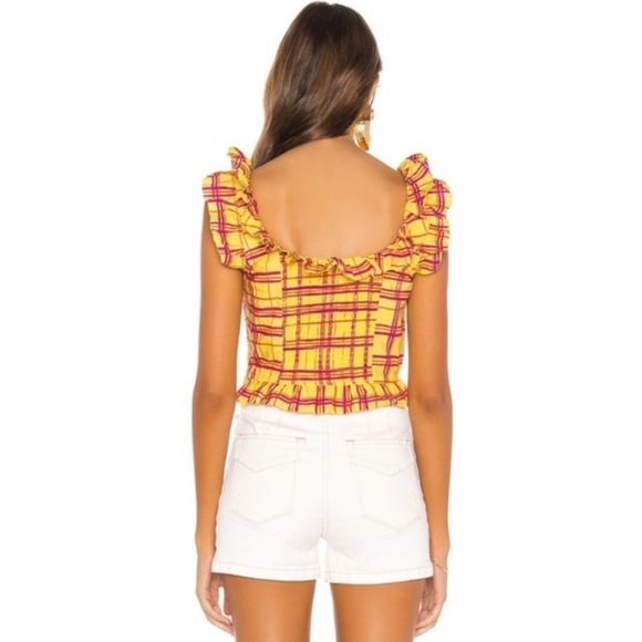 L'Academie Womens Size Small The Laci Top Cropped Ruffle In Yellow Plaid - Picture 2 of 8